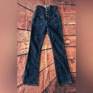 Chilbl Denim Architect High Waist Button Fly Flare Jeans Size 5 27 Dark Wash